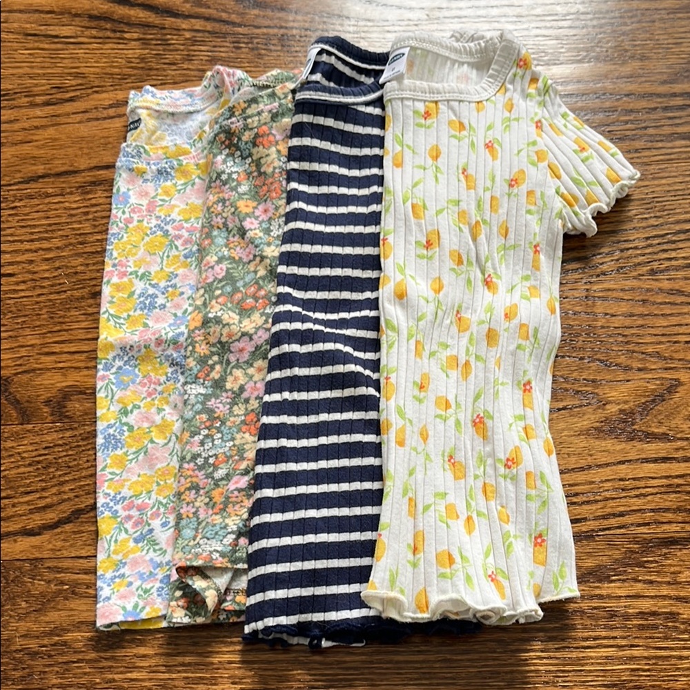 Floral and Striped Short Sleeve Tops